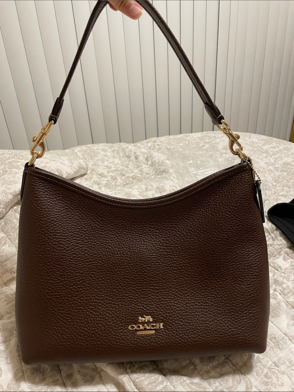 COACH Pebbled Leather laurel Shoulder Bag in Dark Brown with Gold Hardware